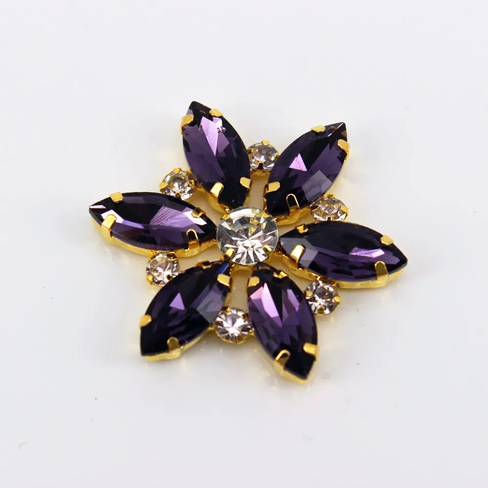 

3.5x3.5cm 1 pcs Flower shape sew on rhinestone applique gold base colorful patch for dress hair accessory DIY iron on