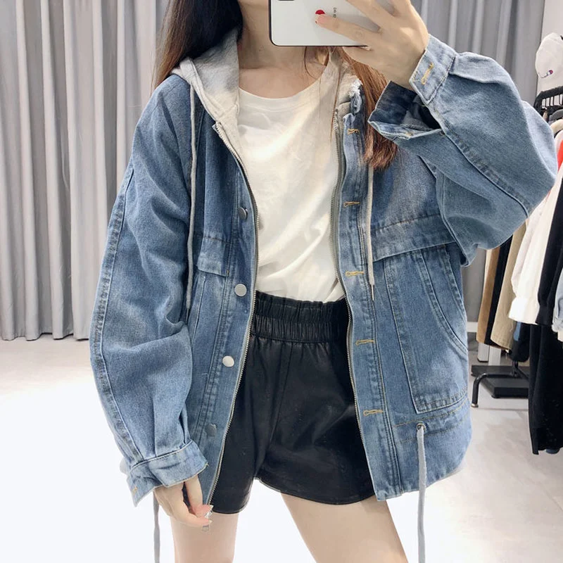 Hooded Loose Bf Style Denim Jacket 