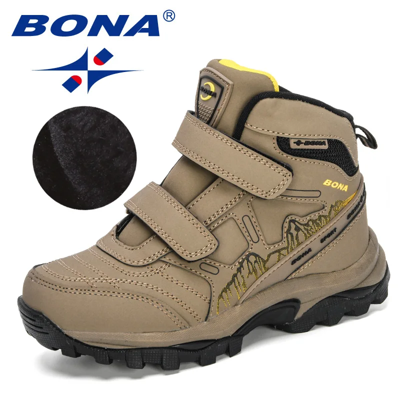 

BONA 2020 New Designers High Top Winter Footwear Children Snow Skiing Hiking Fashion School Wearing Shoes Kids Plush Warm Boots