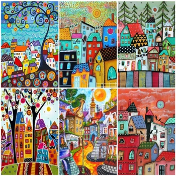 

AZQSD Painting By Numbers Abstract Scenery DIY Handpainted Gift Coloring By Numbers House Picture For Living Room Home Decor