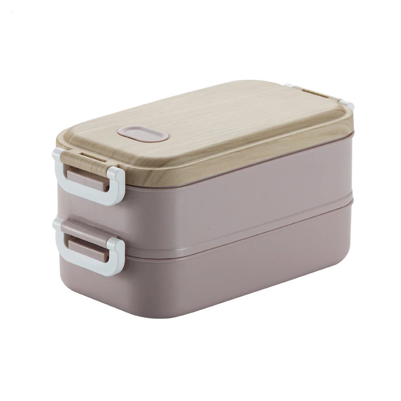 Ланч-бокс из нержавеющей стали Bento box для студентов, офисных работников, двухслойный микроволновый нагревательный контейнер, контейнер для хранения еды - Цвет: Pink Double