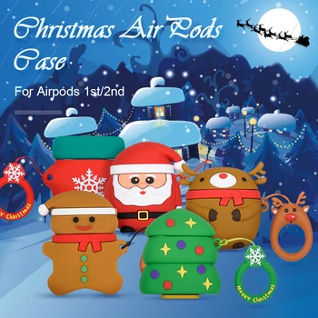 

New Year Gifts Case For Apple AirPods 2 1 Earphone Accessories Soft Case For Apple AirPods 1 2Cartoon Merry Christmas With Hooks