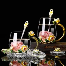 Ручная эмалированная стеклянная чашка для воды, кружка для кофе, чая, цветов, Новое поступление, модный дизайн