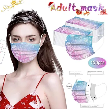 

100pc Adult Women Christmas Snowflake Disposable Face Mask Thickened 3ply Filter Ear Loop Face Shiled Mask Mascara Mascarillas