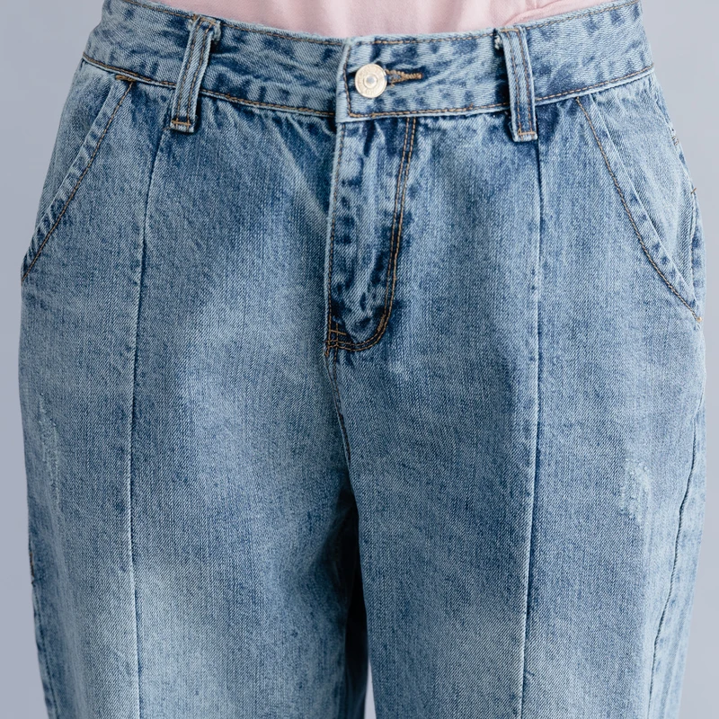 Новинка, летние джинсовые длинные штаны, свободные повседневные корейские штаны с карманами на молнии, однотонные женские джинсы