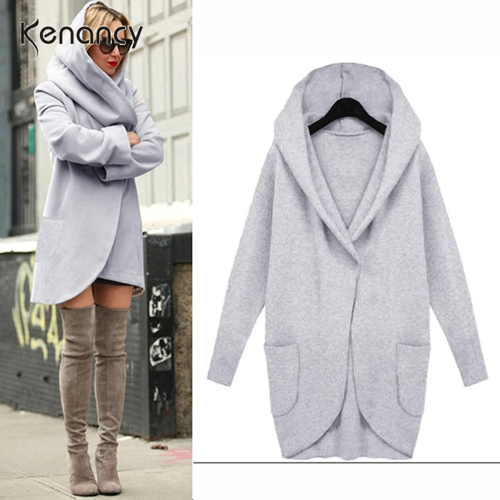 

Kenancy Autumn Winter Women Hooded Coat Pocket One-Button Long Sleeves Solid Jacket 2019 New Outwear Jaqueta Feminina Jacket