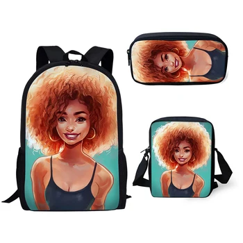 

HaoYun Fashion Children's Backpack Set African Girls Pattern School Bags Arts Afro 3PC/Set Teenagers Shoulder Book Bag Mochila