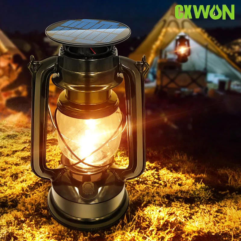 Solar Camping Lights Rechargeable 2000mAh Tungsten Bulb Portable Lantern With Hook Light Control Outdoor Waterproof Tent Lamp