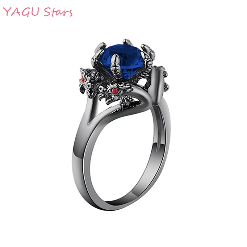 

Personalized Double Dragon Ball Ring Black Fashion Crystal Zircon Dragon Ring For Women Female Punk Party Jewelry Gift Y-R248