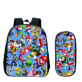 

13 Inch Cartoon Mario Bros Kids Backpack Kindergarten School Bag Children Backpack Girls Boys Mochila Pencil Bag Set
