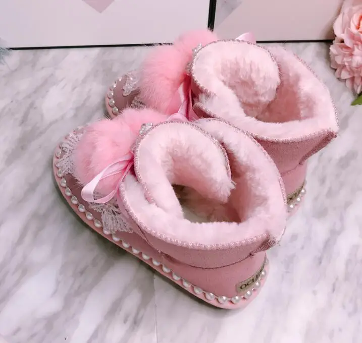 Hair ball snow boots heavy work little fairy butterfly embroidery short tube big cotton boots winter new pink