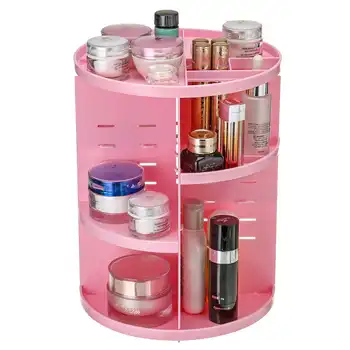 

PVC Rotatable DIY Adjustable Large Capacity Cosmetic Storage Box Dresser Storage Shelf With English Manual For Bathroom Bedroom