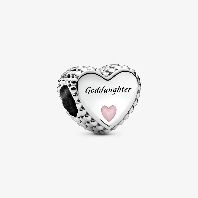 

2020 Winter New 925 Sterling Silver Beads Goddaughter Heart Charm fit Original Pan Bracelet Christmas Jewelry