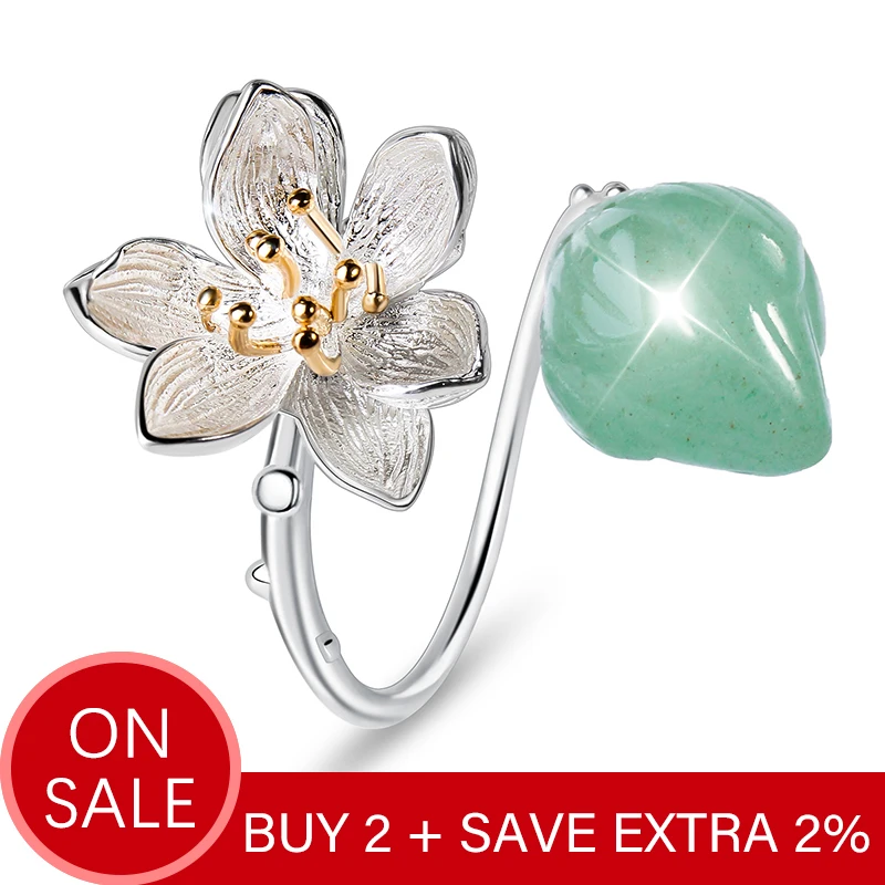 Женское кольцо шепот лотоса Lotus Fun изящное с натуральным авантюрином и цветком из