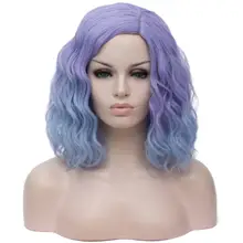 Женские Двухцветные короткие фиолетовые синие парики Короткие вьющиеся 14 дюймов Синтетические волосы парик для белых женщин косплей боб парики