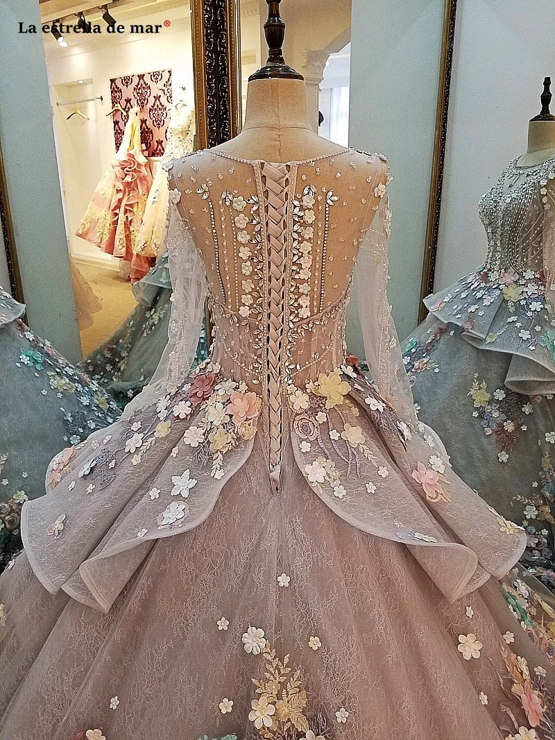 Robe de mariage princesse2019 новое из кружева, с вырезом на шее 3D цветок бисером роскошное бальное платье Цвет дубайское вечернее платье со шлейфом Средний Ea