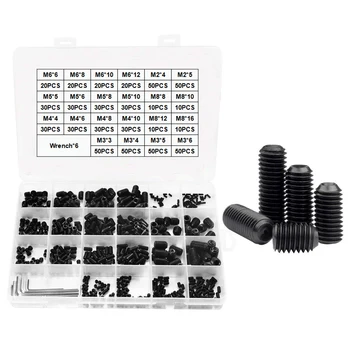

666pcs Set Screw Cup Point Grub Screw M2 M3 M4 M5 M6 M8 Hex Socket Set Screws Hexagon Headless Set Screw Grade 12.9 Carbon Steel