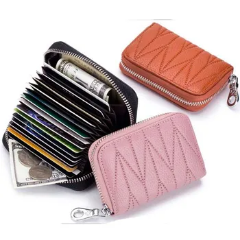 

Female credit card RFID leather card holder wallet clip wallet 12 bit car line thread style
