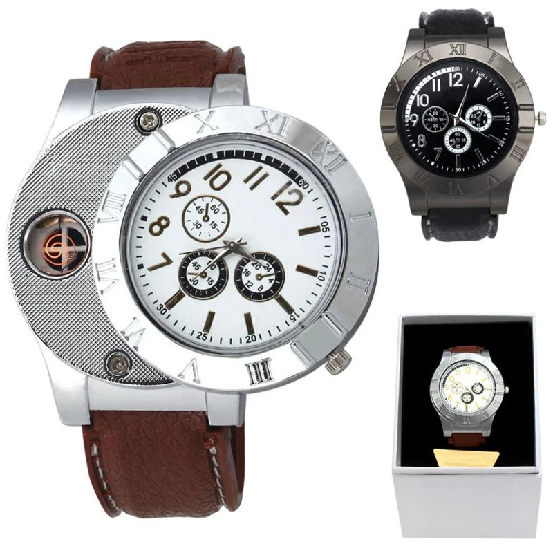 

Man Watch 2019 Military USB Charge Windproof Electronic Flameless Lighter Watch Creative Men Watches Quartz Wristwatch Best Gift