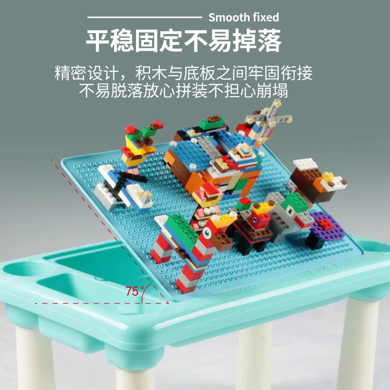  2019 Building Blocks Table With 300 Blocks Desk Base Plate Multi Functions Study Table For Children
