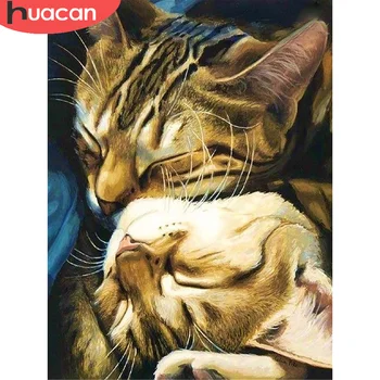 

HUACAN 5D DIY Diamond Painting Cat Rhinestones Pictures Diamond Embroidery Animal Cross Stitch Needlework Handicrafts