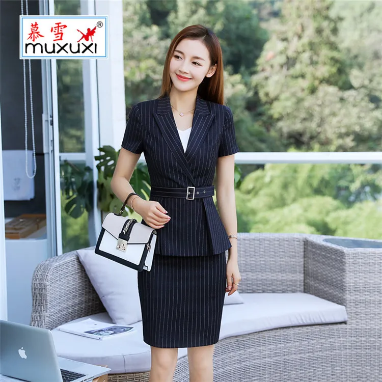 

2018 Spring And Summer New Style Wear Short Sleeve Women's Striped Suit Slim Fit Slimming Commuting Business Work Formal Wear