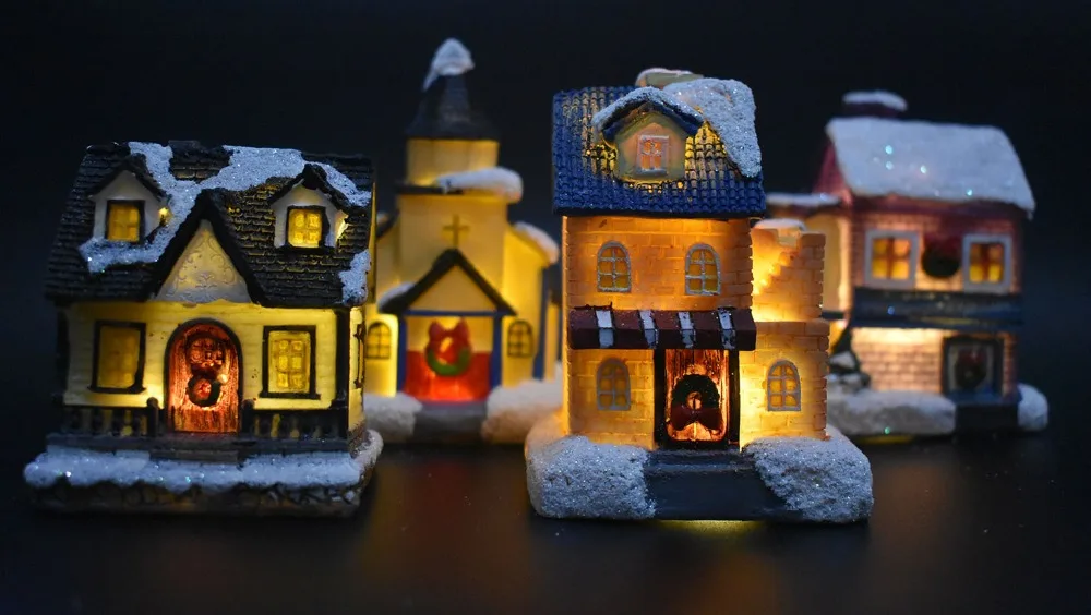 Скандинавский стиль, мини Рождественский городок, светодиодный светильник, смола, снежный дом, Декор, Noel, деревенское здание, украшение для дома, аксессуары, подарок для ребенка