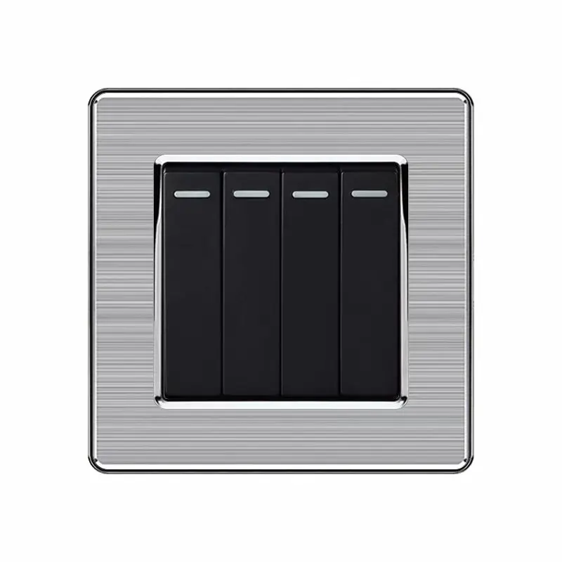 

4 Gang 1 Way Luxury Light Switch On / Off Wall Switch Stainless Steel Panel AC 110~250V