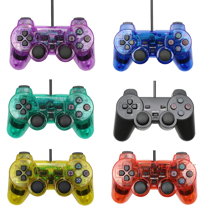 Прозрачный цветной проводной контроллер для PS2 Bluit in вибрирующий джойстик