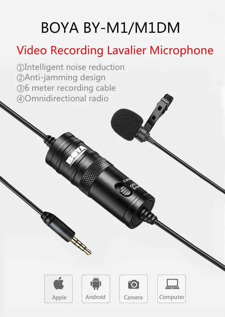 BOYA BY M1 / M1DM 3 5 мм Lavalier конденсаторный микрофон с ветровым стеклом для смартфонов Dslr