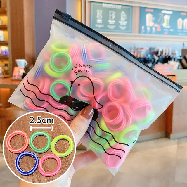 50/100/200 Pcs/Bag Children Cute Candy Cartoon Solid Elastic Hair Bands Girls Lovely Srunchies Rubber Bands Kid Hair Accessories Colors-100 Pcs-Bag