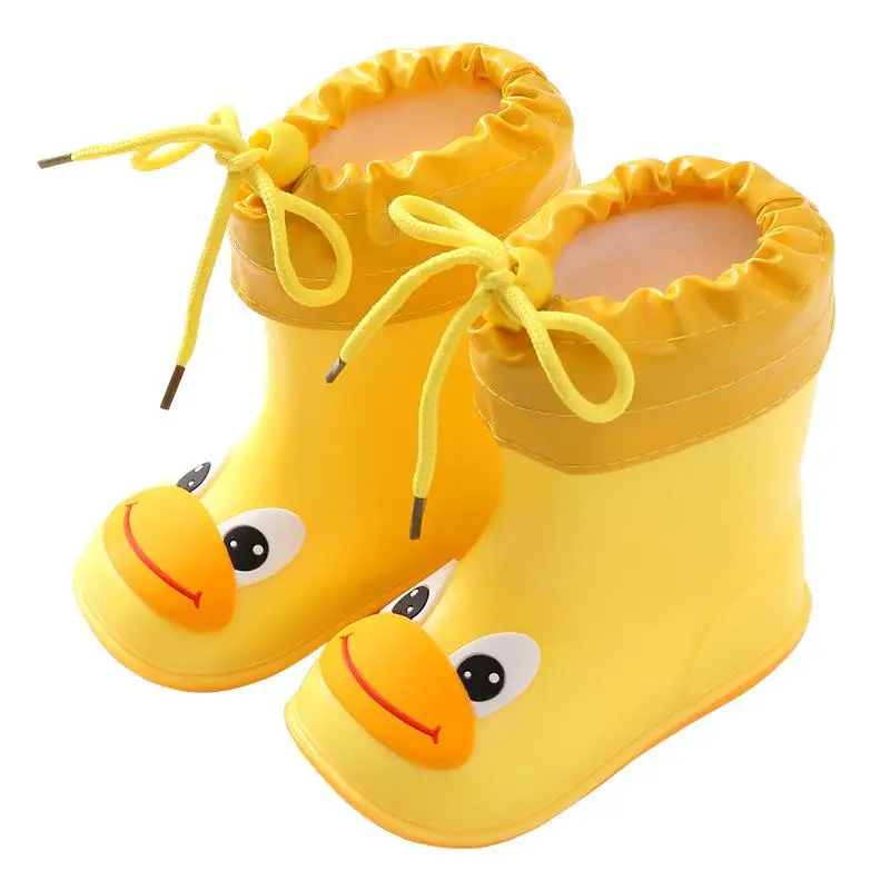 Горячие новые детские резиновые сапоги для мальчиков резиновые сапоги для девочек водонепроницаемые сапоги ПВХ теплая обувь для воды Детские Мультяшные сапоги - Цвет: Yellow cotton