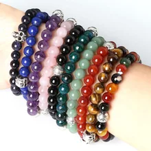 Тигровый глаз Будда из натурального камня бусины браслеты лавы круглые бусины эластичность веревка для мужчин и женщин браслет