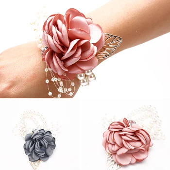 

Girls Bridesmaid Wrist Flowers Wedding Prom Party Corsage Bracelet Fabric Hand Flowers Wedding Supply Accessories