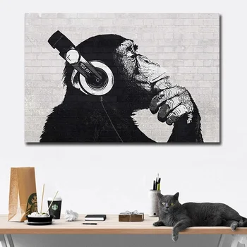 

Funny Animal Poster DJ Monkey Wall Art Prints 1 Piece Canvas Art Oil Painting Artwork Modular Picture for Living Room Decoration