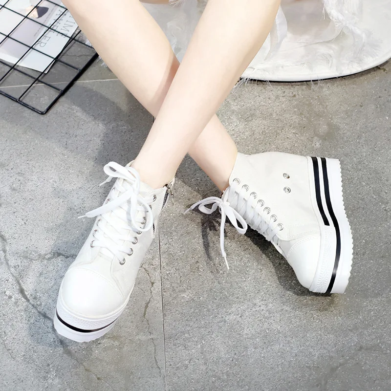 

Classic Canvas Shoes Female Height Increasing Casual Vulcanized Sneakers Woman Solid Espadrilles Lace-Up White Black J13-21