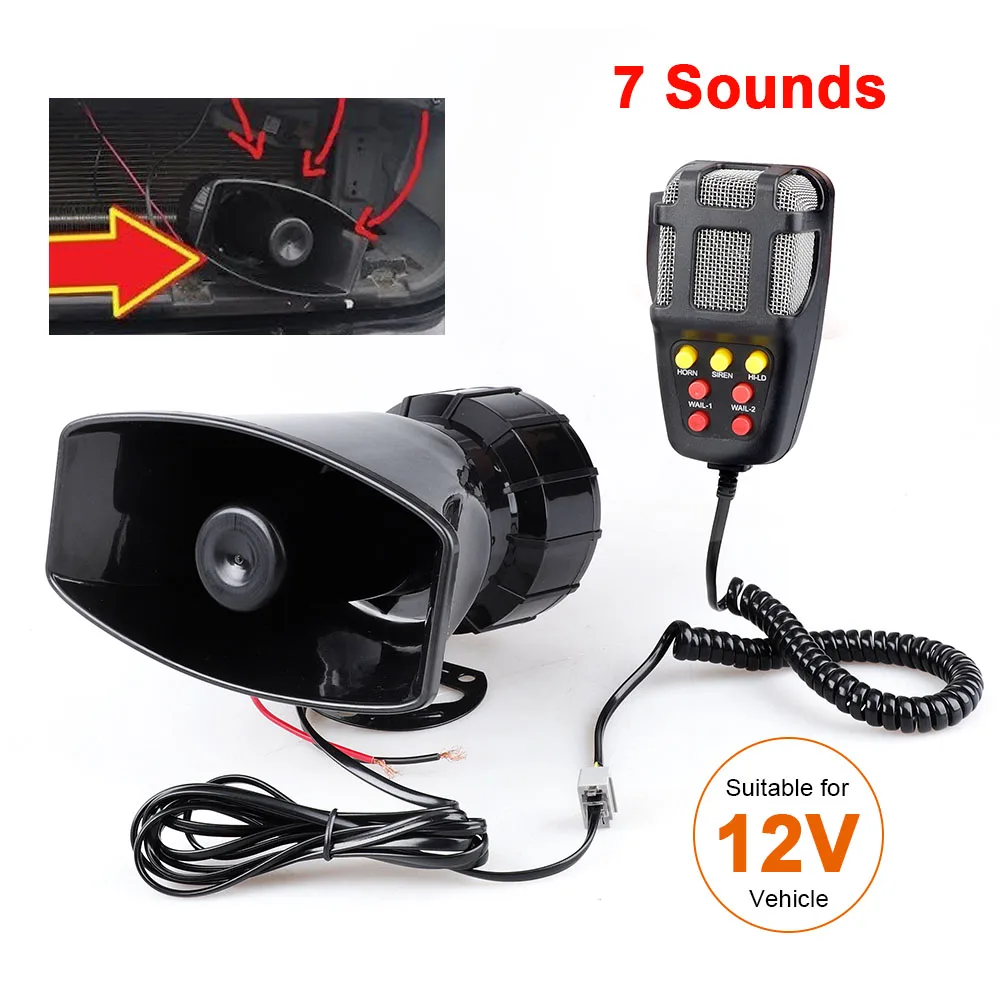 12V 100W 125dB 7 Sound Alarm Horn Car Electronic Warning Siren Motorcycle Firemen Ambulance Loudspeaker with MIC for | Автомобили и