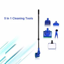5 in 1 Aquarium Cleaning Tools Aquarium Tank Clean Set Fish Net Gravel Rake Algae Scraper Fork Sponge Brush Glass Cleaner neje sz0051 1 aquarium fish tank magnetic cleaner plant algae floating scraper brush grey blue