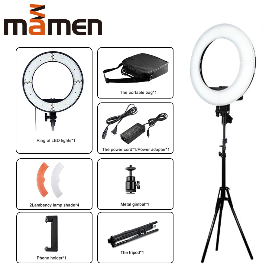 

MAMEN 12 inch Selfie Ring Light LED Photography Lighting Dimmable For Youtuber Live Streaming Studio Video On Camera Phone Light