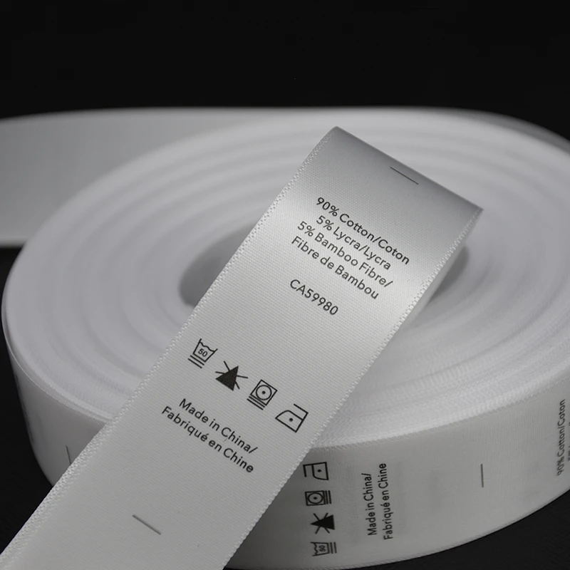 Factory Direct Supply Custom Printed Brand Name Logo Satin Care Labels Tags With Wash Instruction For Clothing