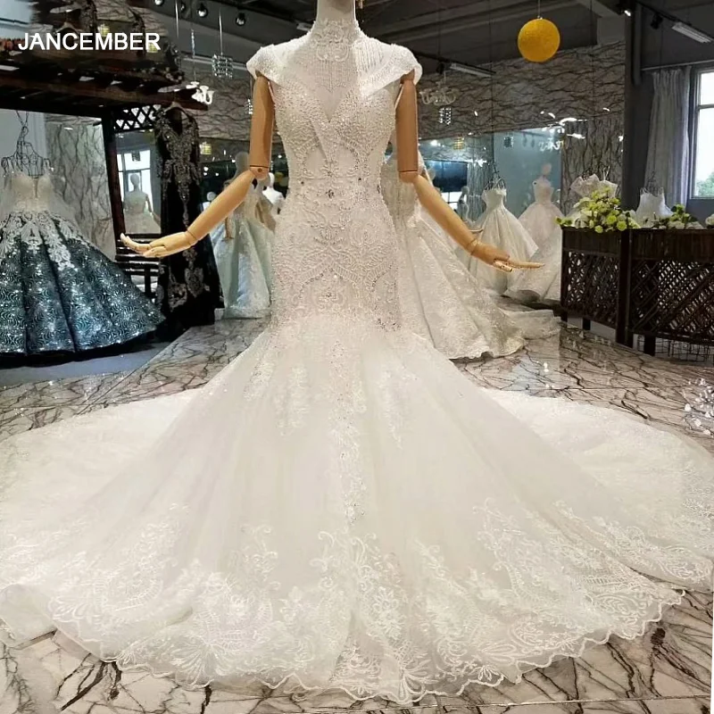 LS314741 сексуальное свадебное платье русалки с воротником цепочкой глубоким