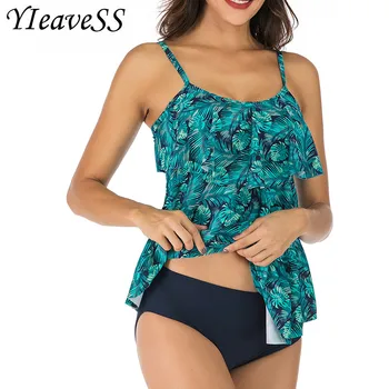 

2019 New Tankini Plus Size Swimwear Women Swimwear Two Piece Printed Halter Swimsuit Swimming Dress Bathing Suit