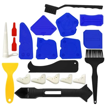 

20 Pcs Caulking Tool Kits Caulk Remover Silicone Grout Scraper Sealant Finishing Tool Nozzle Caulk Caps Replaceable Pads Black Y