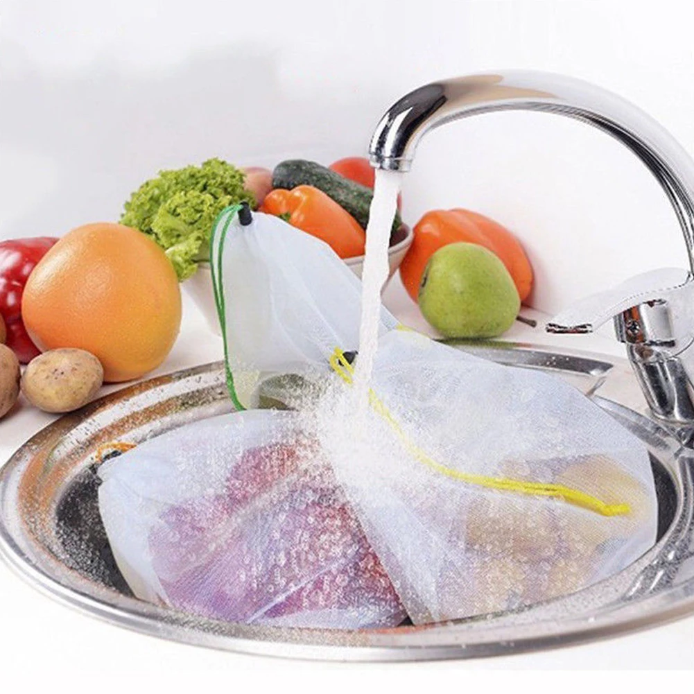 15 шт многоразовые сетки производят мешок моющиеся экологически чистые сумки продуктовые магазины хранения игрушек фруктов овощей сумка для хранения