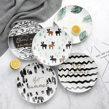 

Ceramic Plate Platter Dinner Dish Round Tray Cutlery Steak Plate Breakfast Tray Nordic Style Tableware Flat Dish Piatti Ceramica