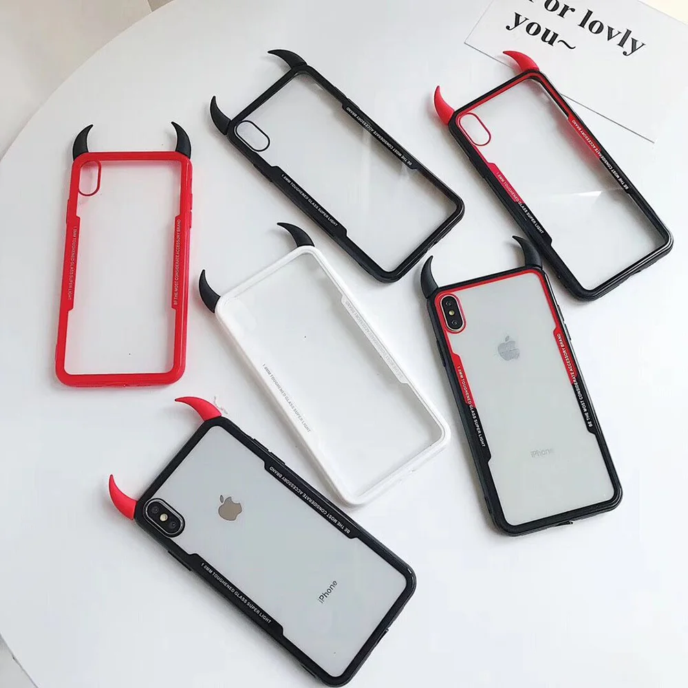 

Redmi note7 pro Ultra-thin Cute DIY Devil Horn Phone Case For xiaomi redmi 8PRO 4X NOTE5A Transparent Acrylic Coque Cover Cases