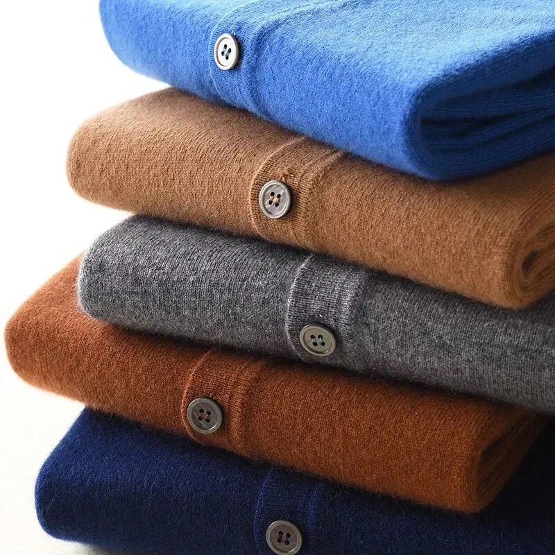 Otoño Invierno lana cardigan hombre casual sólido grueso cárdigan de punto de los hombres de moda botones para Jersey ropa de casa para hombres