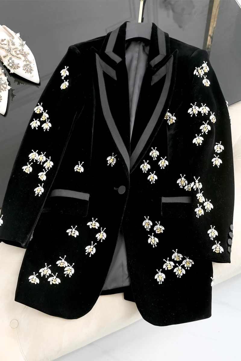

New Take a look at the love Pure manual which make velvet crystal small bees collect waist thin suit jacket