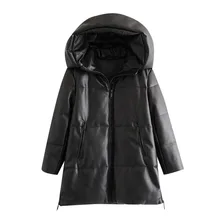 Bbwm mulheres 2020 inverno moda grosso quente falso couro parkas vintage com capuz manga longa acolchoado jaqueta feminino chique casaco