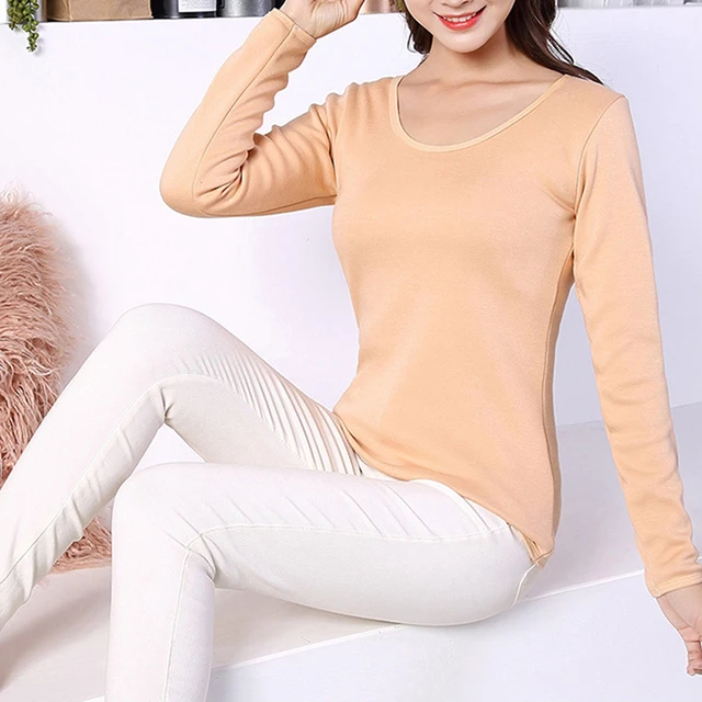 Winter Underwear O-neck Basic For Thermos Tops Female Second Skin 2xl Long  Sleeve Single Layer Velvet Thermal Clothing For Women - Thermal Underwear  Sets - AliExpress